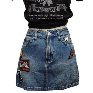 PACSUN Denim Mini Skirt With Patches‎ Size 24 Size XS 90's Y2K Style